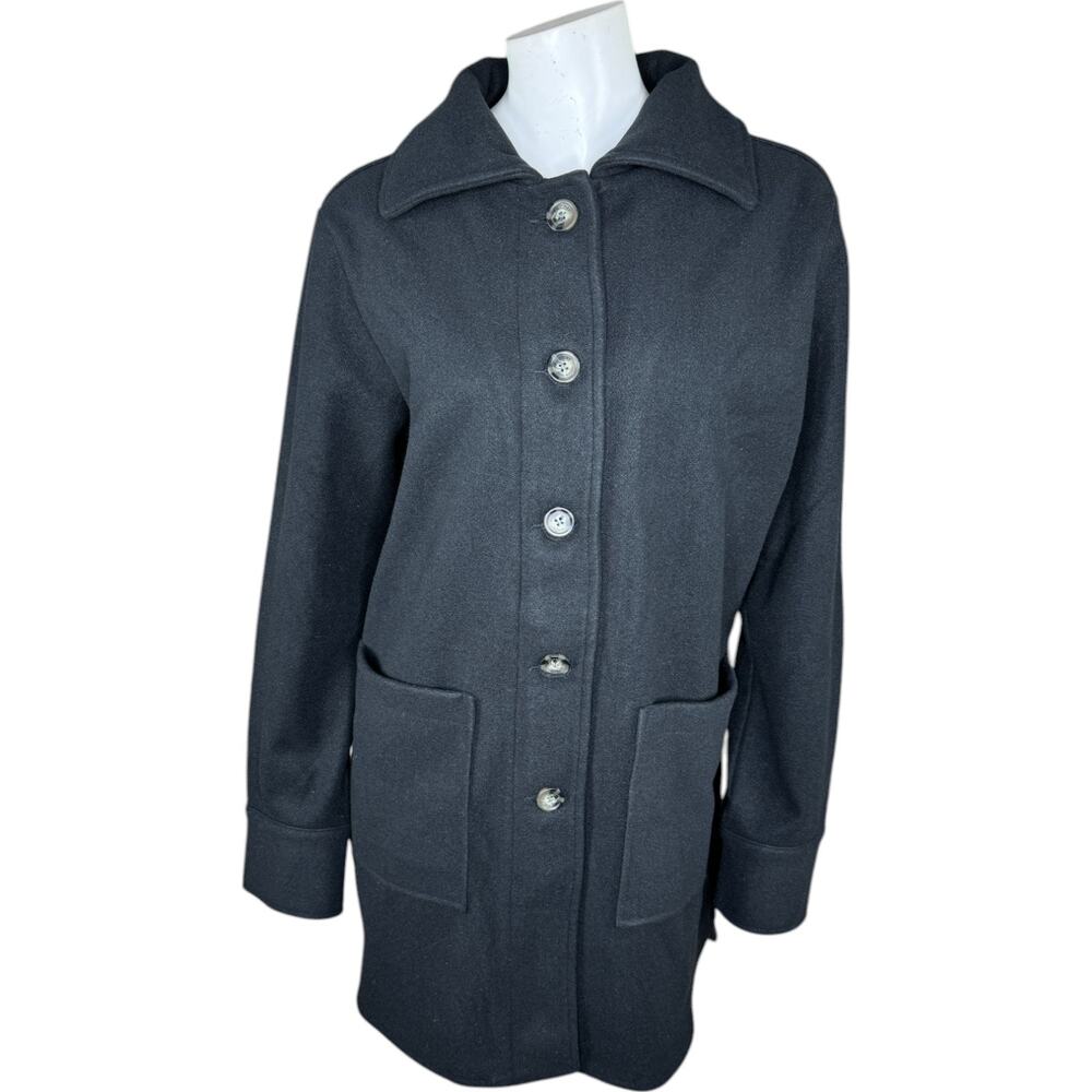 Encore by Idina Menzel Double Face Button-Front Collared Coat Jet Black‎ Small